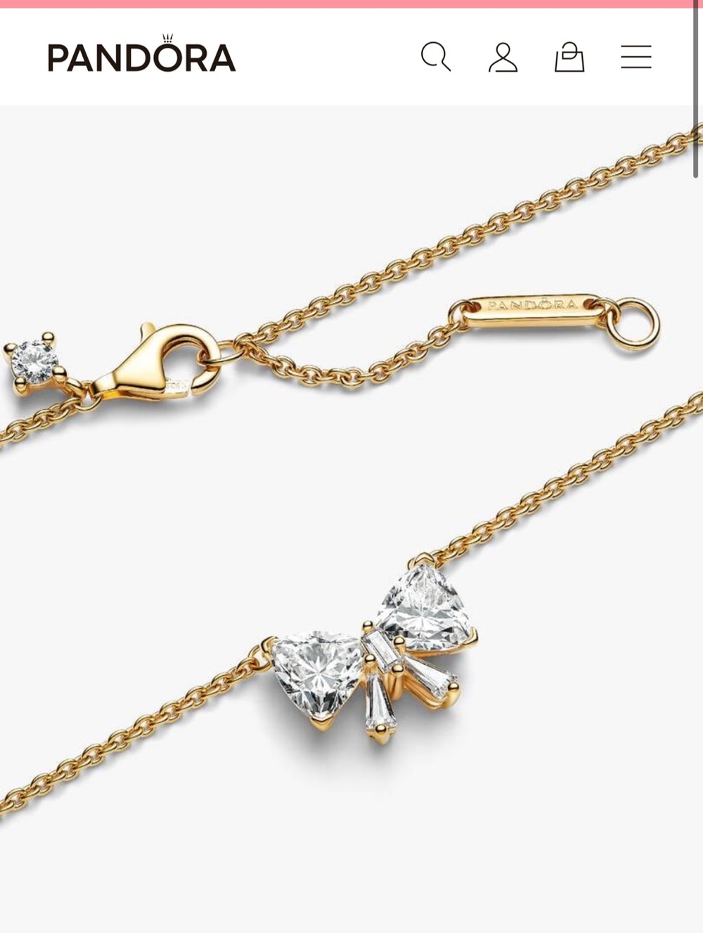 Pandora Sparkling Bow Necklace 14k Gold Plating